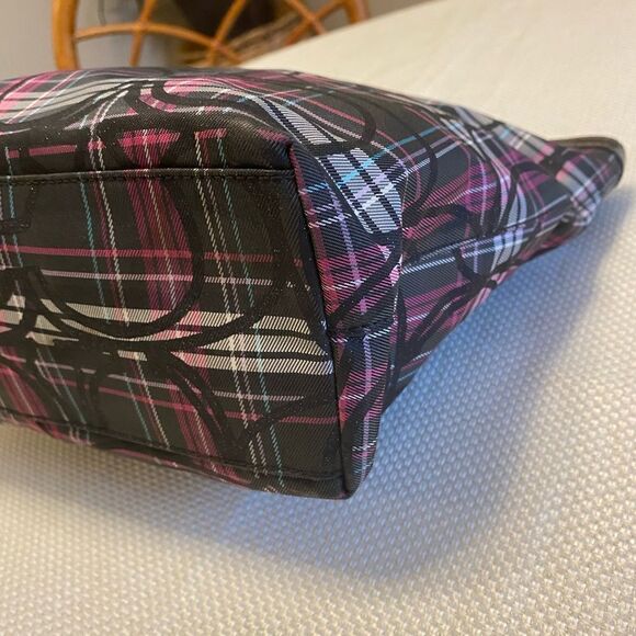 Coach Tartan plaid  tote bag logo glitter leather and canvas designer - Picture 10 of 16